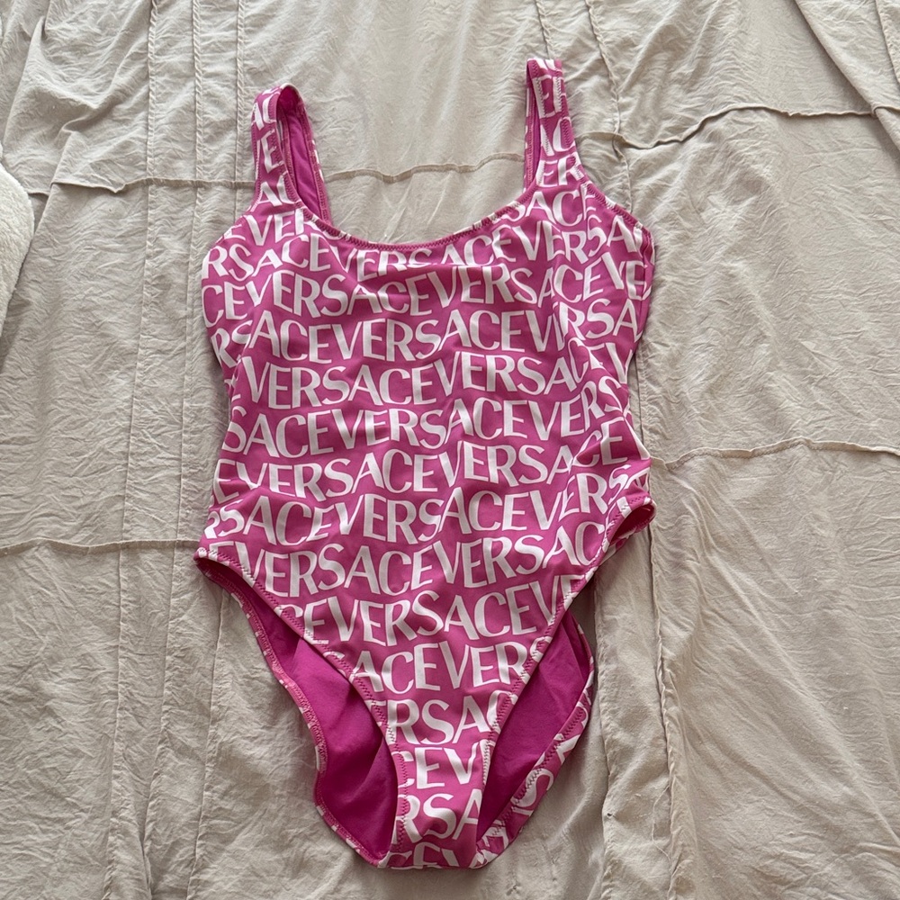 Versace Pink Logo One Piece Swimsuit